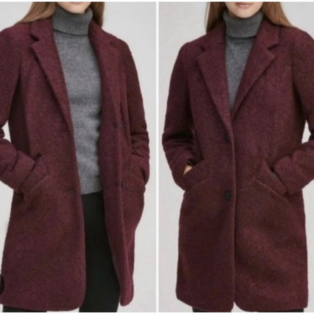 Marc NY Paige Wool Boucle Dress Coat Burgundy 16W Tailored Classic NEW $289